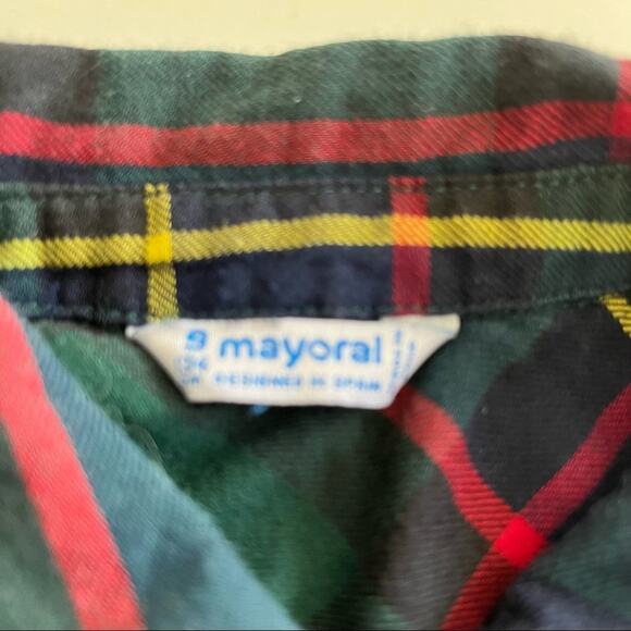Mayoral Girls Green Tartan Plaid Ruffle Front Studded Button Up Shirt Size 8/9 - Picture 4 of 7